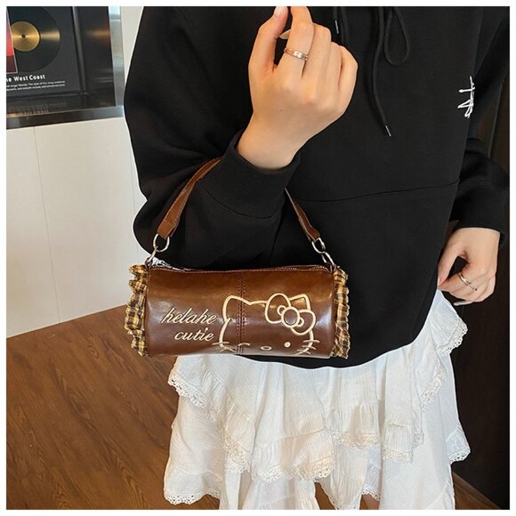 Y2K Kitty Embroidered Barrel Crossbody Bag - Picture 3 of 6